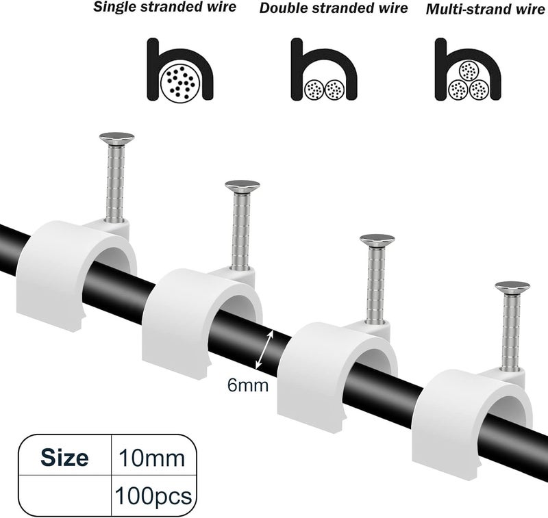 Easytle Nail in Cable Clips - 500 Pcs, 10mm, Coax & Speaker Wire Clips, Ethernet & RG6/59 Clamps - Image 3